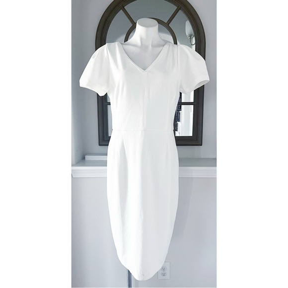 NEW Maggy London Short Sleeve Crepe Midi Dress, White/Ivory Size 14 New w/o Tag - Picture 5 of 11